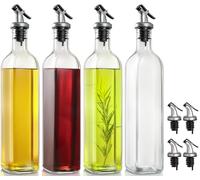 Lot de 4 flacons distributeurs d'huile d'olive en verre pour la cuisine, ensemble distributeur d'huile et de vinaigre avec bec verseur en plastique, entonnoir - 500 ml