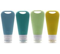 Lot de 4 flacons voyage en silicone, 4 recharges à preuve de fuite, conteneurs pour crème solaire, shampooing, lotion, gel, douche, cosmétiques (90 ml)