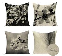 Lot de 4 Fleur végétale Housse de Coussin Décoratif, Lin Imperméable Canapé Taie d'oreiller Noir Décoratifs Automne en Imperméable d'extérieur Coussins pour Chambre Chaise Lit Jardin 40x40 YQ-724