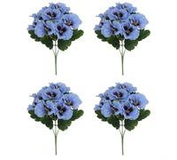 Lot de 4 fleurs de pensées artificielles pour la maison, les mariages et les fêtes avec un aspect réaliste et des tiges flexibles pour des arrangements personnalisés (bleu peu profond)