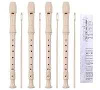 Lot de 4 flûtes à bec soprano en plastique à 8 trous avec tige de nettoyage, instructions et sac de rangement, style allemand (blanc ivoire)