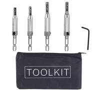 Lot de 4 forets de centrage automatique pour charnière - Avec sac de rangement - Guide de forage HSS - Matériel de charnière HSS - Pour le travail du bois - Foret de fenêtre de porte réglable avec clé