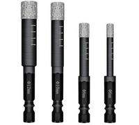 Lot de 4 Forets Mèches diamant pour Carrelage Céramique Grès Cérame Tuiles Verre Pierre. Mèches Diamantées Professionnelles Carreau