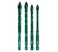 Lot de 4 forets triangulaires à tige hexagonale pour verre, marbre, granit, carrelage, mur, matériau en acier au carbure avec corps sans centre pour un retrait fluide des copeaux