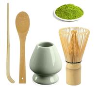 Lot de 4 fouets à matcha en bambou 80 poils avec 2 cuillères à matcha, support pour balai à matcha vert, fouet en bambou pour matcha, whisky matcha, accessoires de matcha, porte-pinceaux à thé en
