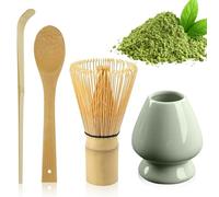 Lot de 4 fouets à matcha TOATELU (100 poils), fouet à matcha avec 2 cuillères à matcha, support pour la cérémonie du thé japonaise traditionnelle, JKP983