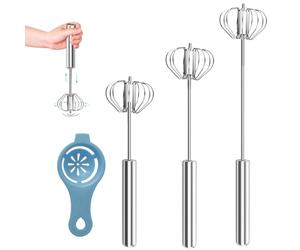 Lot de 4 fouets semi-automatiques en acier inoxydable 【Nouveau style】3 pièces à whisky (26 cm, 31 cm, 36 cm) et 1 séparateur de protéines de cuisine pour mélanger, battre, mousser et remuer