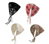 Lot de 4 foulards triangulaires tricotés - Couleur unie - Polyvalents - Foulard tricoté creux - Avec imprimé fraise - Foulard au crochet - Pour femme