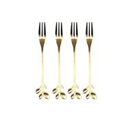 - Lot de 4 fourchettes à dessert Feuille - Doré