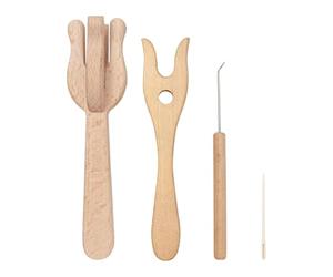 Lot de 4 fourchettes à tricoter en bois - Kit de crochet Lucet Forks avec aiguille Big Eye - Kit en bois portable pour fabrication de tapis, projets de fil, tissage, artisanat, câbles tressés et faits