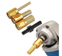 Lot de 4 fraiseurs d'angle émeri avec forets de fraisage de 6 mm, 10 mm, 15 mm et adaptateur de tige triangulaire M10 x 1,5 mm pour traitement du quartz de pierre (doré)