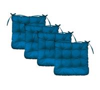 Lot de 4 galettes, coussins carrés capitonnés pour chaise - Bleu azur - Linxor