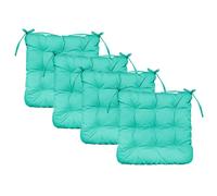 Lot de 4 galettes, coussins carrés capitonnés pour chaise - Bleu turquoise - Linxor