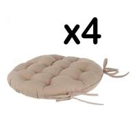 Lot de 4 galettes de chaise ronde en coton coloris LIN - Diamètre 38 cm