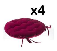 Lot de 4 galettes de chaise ronde en coton coloris rouge - Diamètre 38 cm