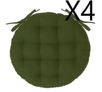 PEGANE Lot de 4 galettes de Chaise Rondes Coloris Vert Kaki en Coton - Diamètre 38 x Hauteur 6,5 cm