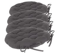 Lot de 4 galettes de chaises Rondes avec Attaches - Diamètre 38 cm -Matelassées & 100% Coton - Coloris Gris Anthracite