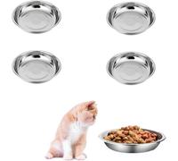 Lot de 4 gamelles plates en acier inoxydable 304 pour chat, adaptées aux moustaches, peu profondes, larges et plates, pour soulager la fatigue, assiettes basiques pour chat de 14 cm pour support