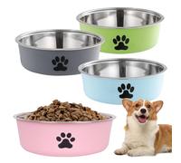Lot de 4 gamelles pour chien en acier inoxydable antidérapantes avec fond en silicone, passent au lave-vaisselle, faciles à nettoyer, gamelles pour chien pour la nourriture et l'eau, gamelles pour