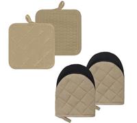 Lot de 4 Gant Four en Silicone et Coton Maniques Cuisine Résistant à la Chaleur Jusqu'à 500 Degrés, Gants de Four et Coussinets Chauds pour la Cuisson, Le Barbecue, Le Micro-Ondes, Lavable en Machine