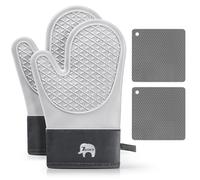 Lot de 4 Gant Four Maniques Cuisine en Gants en Silicone Antidérapantes avec Doublure en Coton Doux Gants de Four et Ensembles de Maniques, Parfaits pour Le Barbecue, la Pâtisserie et la Cuisine