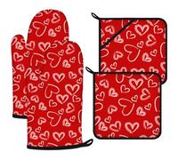 Lot De 4 Gants De Cuisine Cœurs Blancs Longs Gants Four Maniques Cuisine Set Antidérapantes Gants De Cuisson pour Cuisson Pâtisserie Griller