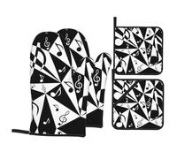Lot de 4 gants de cuisine élégants et résistants à la chaleur Motif note de musique Pour barbecue