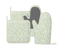 Lot de 4 gants de cuisine et maniques en silicone vert sauge - Motif feuilles botaniques - Résistants à la chaleur - Avec poignée antidérapante - Pour cuisiner, griller, barbecue