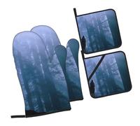 Lot de 4 gants de cuisine et maniques imprimés « The Wolf is Roaring » - Résistants à la chaleur - Gants de cuisine modernes et maniques pour la cuisine, la pâtisserie, les grillades