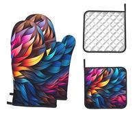 Lot de 4 gants de cuisine et maniques résistants à la chaleur pour barbecue, motif feuilles arc-en-ciel, gants de cuisine antidérapants pour la cuisine, la pâtisserie, le barbecue, le micro-ondes