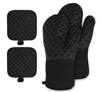 Lot de 4 gants de cuisine et tapis résistants à la chaleur, résistants aux hautes températures, antidérapants, résistants à la chaleur jusqu'à 250 °C, adaptés pour la cuisine, la pâtisserie et les