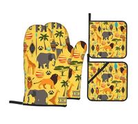 Lot de 4 gants de cuisine imperméables et résistants à la chaleur avec imprimé éléphant d'Afrique