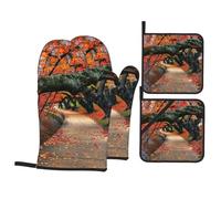 Lot de 4 gants de cuisine imprimés Tree in The Fall - Résistants à la chaleur - Antidérapants - Avec boucle de suspension - Pour la cuisine, les grillades, les barbecues