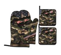Lot de 4 gants de cuisine pour four à micro-ondes Motif drapeau américain Camouflage