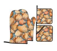 Lot de 4 gants de cuisson de cuisine WHJSSF beaux coquillages imprimés épais pratiques anti-brûlure isolation thermique pour la cuisine