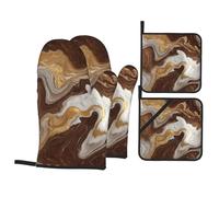 Lot de 4 gants de cuisson de cuisine WHJSSF marbré mélangé marron imprimé épais pratique anti-brûlure isolation thermique pour la cuisine