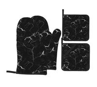 Lot de 4 gants de cuisson de cuisine WHJSSF marbre noir imprimé épais pratique anti-brûlure isolation thermique pour la cuisine