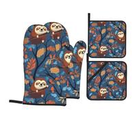 Lot de 4 gants de cuisson de cuisine WHJSSF Paresseux suspendus sur une branche Imprimé Épais Pratique Anti-brûlure Isolation thermique pour la cuisine