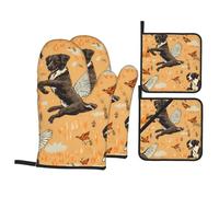 Lot de 4 gants de cuisson de cuisine WHJSSF pour attraper le faisan Imprimé Épais Pratique Anti-brûlure Isolation thermique pour la cuisine