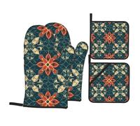 Lot de 4 gants de cuisson de cuisine WHJSSF - Quiz mathématiques imprimés - Épais - Pratique - Anti-brûlure - Isolation thermique pour la cuisine