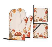 Lot De 4 Gants De Cuisson Récolte De Citrouilles Et De Champignons d'automne Doux Gants Four Maniques Cuisine Set Épais Gants De Cuisine pour Cuisson Four Pâtisserie