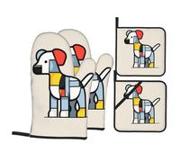 Lot de 4 gants de cuisson résistants aux hautes températures de 260 °C, gants de cuisson Mondrian, abstractionisme pour petits animaux, ensemble de 4 pièces pour barbecue