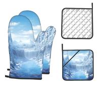 Lot de 4 Gants de Four et maniques résistants à la Chaleur - Snow Ice World - Gants de Four antidérapants pour la Cuisine - Coussinets Chauffants pour Griller, Micro-Ondes, Cuisson au Barbecue