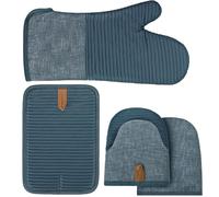 Lot de 4 Gants de Four, Gants de Cuisine Résistants à la Chaleur et Set de Maniques, Gants et Maniques Antidérapant en Silicone pour la Cuisine la Cuisson au Four Les Grillades (Bleu)