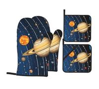 Lot De 4 Gants Four Maniques Cuisine Set Système Solaire Extra-Atmosphérique Résistants À La Chaleur Gants De Cuisson Flexibles Gants De Cuisine pour Four Pâtisserie Griller