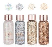 Lot de 4 gels à paillettes Couleurs populaires - Paillettes de sirène - Gel liquide - Maquillage pour fête masquée (4 couleurs populaires)