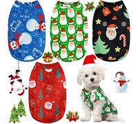 Lot de 4 gilets de Noël pour animal domestique, chiot, chien, Père Noël, bonhomme de neige, renne, arbre de Noël, flocon de neige, vêtements pour la maison et la fête pour petit chien (Taille M)