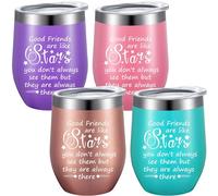 Lot de 4 gobelets de voyage sous vide à double paroi avec couvercles Inscription Good Friends Are Like Stars