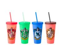 Lot de 4 gobelets en plastique changement de couleur Silver Buffalo avec blasons des maisons Harry Potter, 680 ml