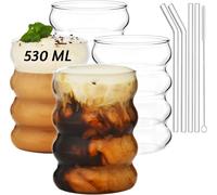 Lot de 4 Gobelets Ondulés en Verre avec Pailles 530 ml Vendos85
